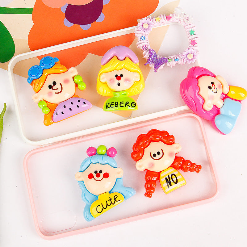 Large Dopamine Girls New Cartoon Cream Glue Phone Case Resin Accessories Hairpin DIY Jewelry Craft