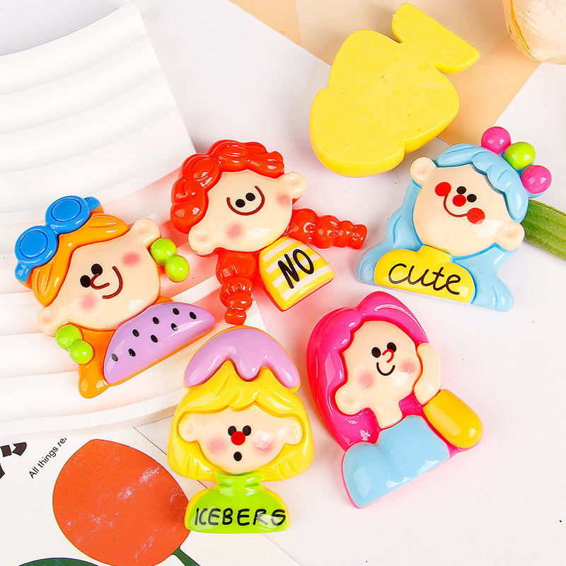 Large Dopamine Girls New Cartoon Cream Glue Phone Case Resin Accessories Hairpin DIY Jewelry Craft