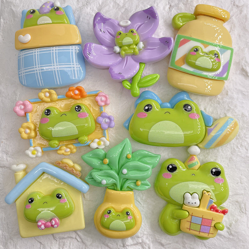 Large Spring New Frog Cartoon Resin Accessories DIY Phone Case Cream Glue Handmade Refrigerator Patch