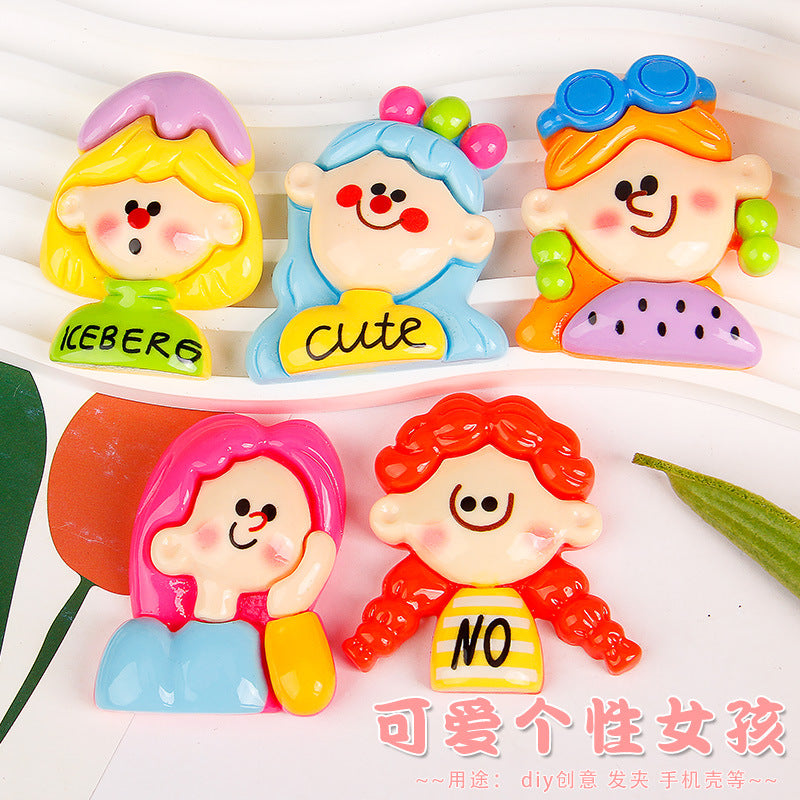 Large Dopamine Girls New Cartoon Cream Glue Phone Case Resin Accessories Hairpin DIY Jewelry Craft