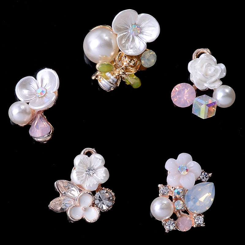Imitation shell resin flower inlay pearl rhinestone flower plate diamond buckle alloy accessories DIY bracelet clothing pendant is now approved