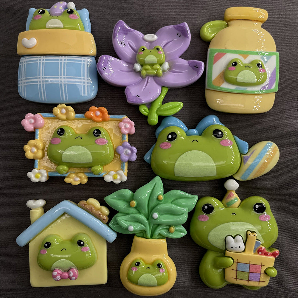Large Spring New Frog Cartoon Resin Accessories DIY Phone Case Cream Glue Handmade Refrigerator Patch