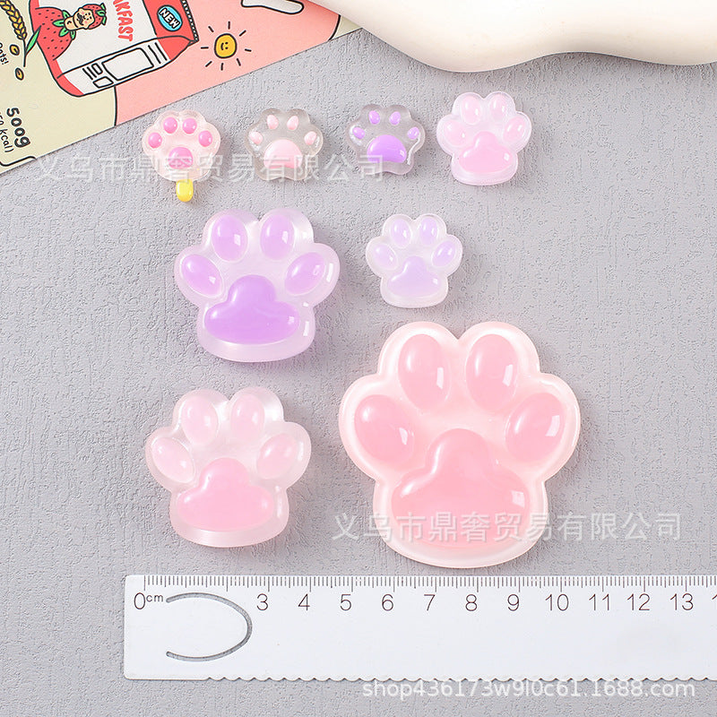 Ice transparent luminous large cat's claw bear paw resin accessories DIY mobile phone case, hair accessories, charger protective case, refrigerator magnet