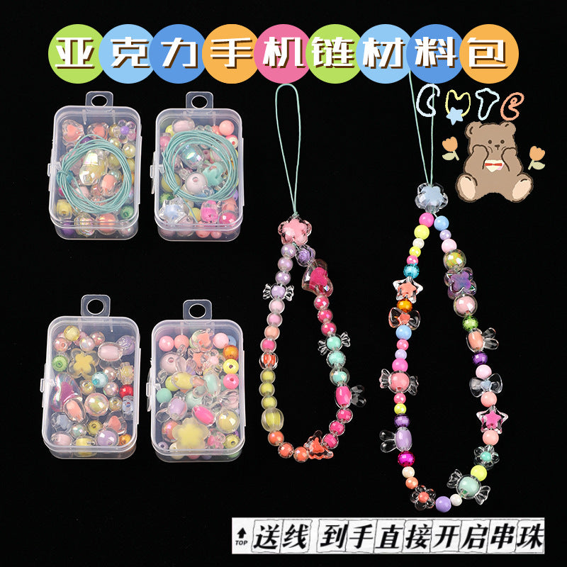 Mobile phone chain beading mixed handmade DIY material bag pendant material bag set box acrylic loose bead beading loose batch