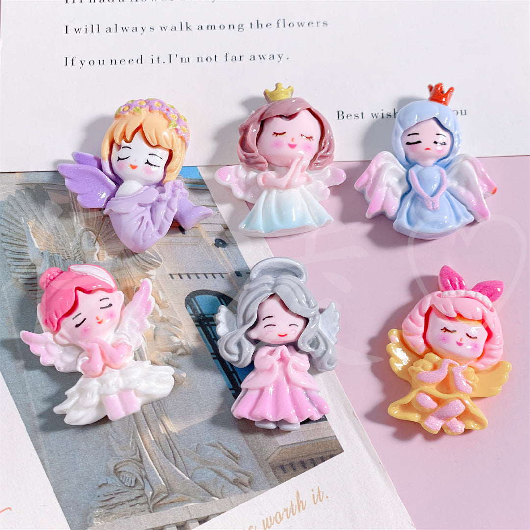 Colorful Glossy Cartoon Angel Girl Resin Accessories DIY Cream Glue Hair Accessories Mobile Phone Pendant Keychain Patch