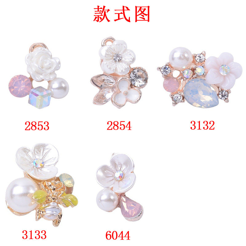 Imitation shell resin flower inlay pearl rhinestone flower plate diamond buckle alloy accessories DIY bracelet clothing pendant is now approved