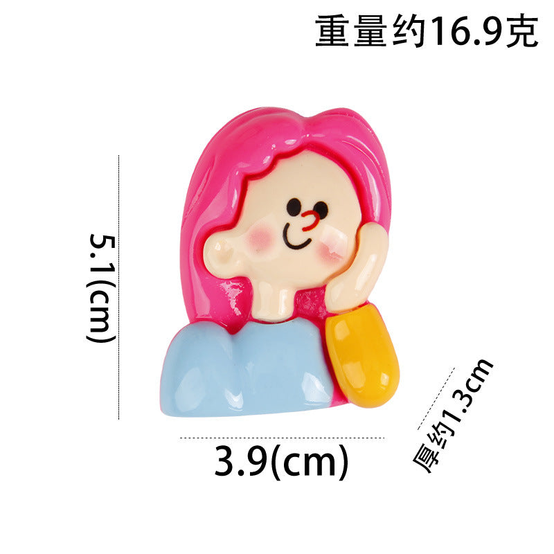 Large Dopamine Girls New Cartoon Cream Glue Phone Case Resin Accessories Hairpin DIY Jewelry Craft