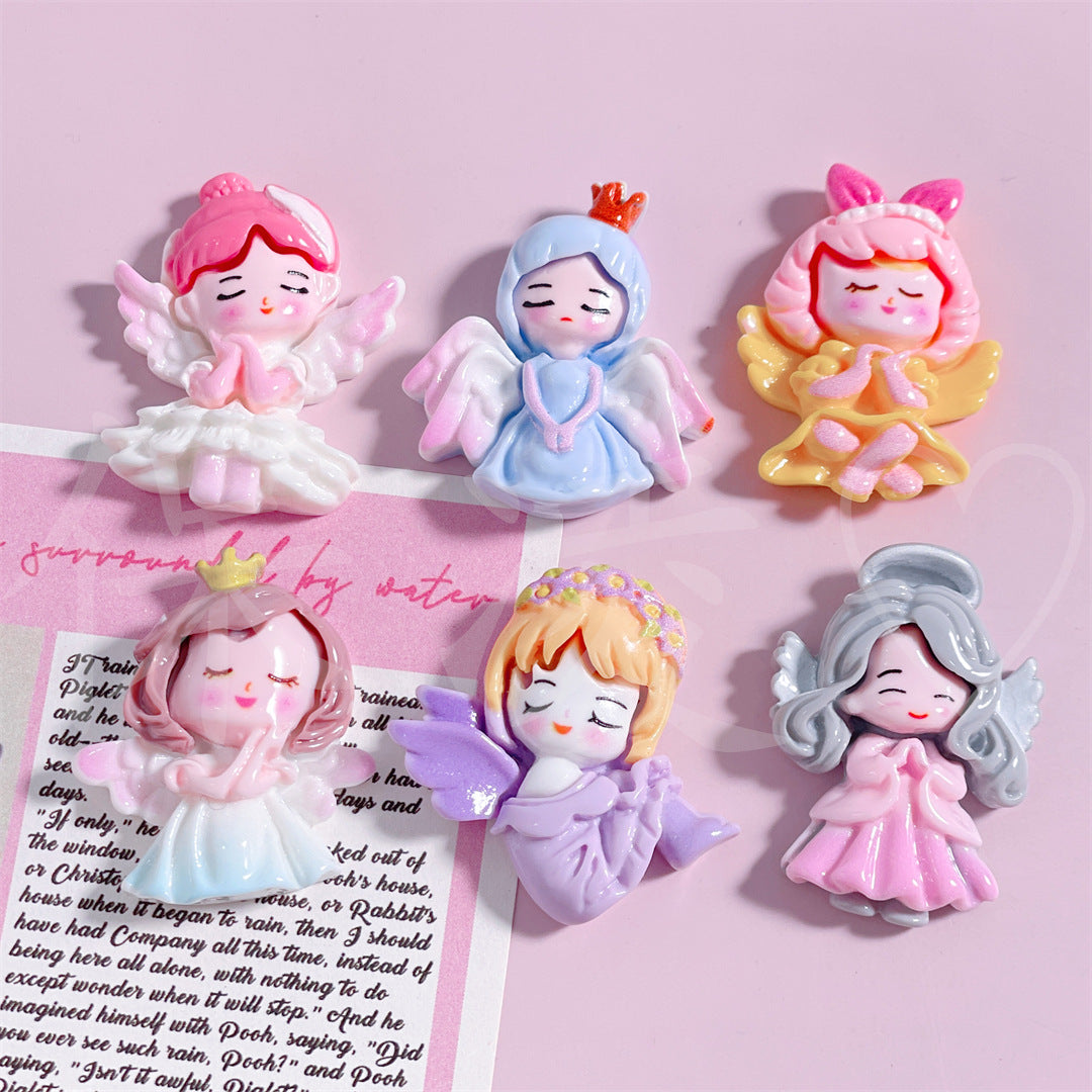 Colorful Glossy Cartoon Angel Girl Resin Accessories DIY Cream Glue Hair Accessories Mobile Phone Pendant Keychain Patch
